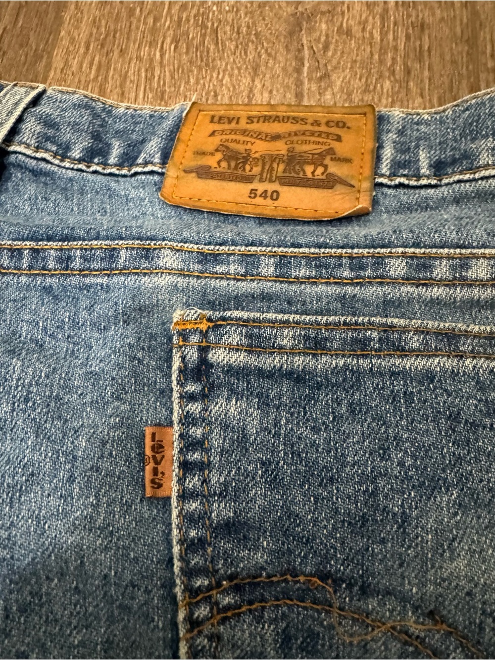 Vintage 90s Levi's 540 Flex Denim Jeans 42x34 Made in USA Orange Tab Med Wash